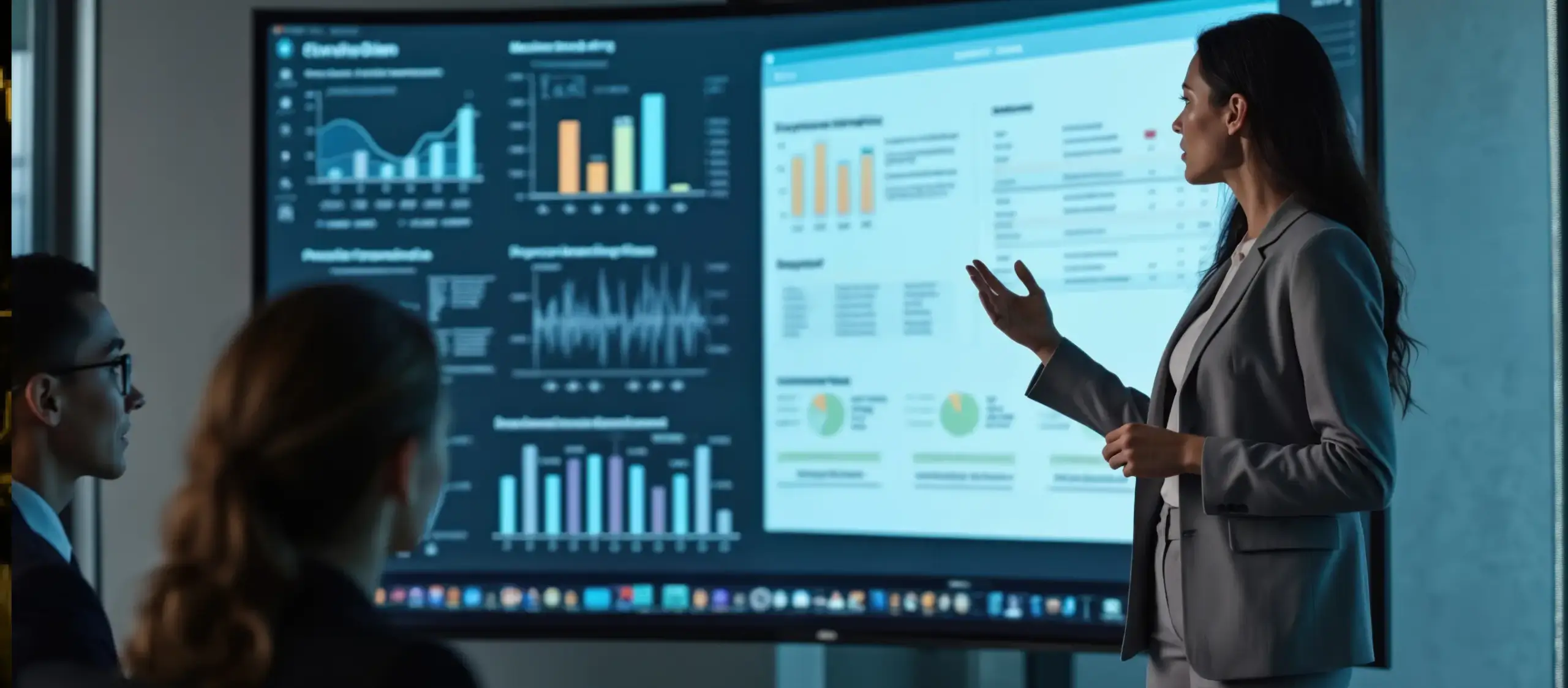 Professional woman explaining financial performance charts